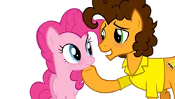 Size: 3000x1687 | Tagged: safe, artist:dreamy-tommy, derpibooru import, edit, edited screencap, screencap, cheese sandwich, pinkie pie, earth pony, pony, pinkie pride, background removed, blushing, cheesepie, female, hoof on chin, image, looking at each other, looking at someone, male, mare, png, shipping, simple background, smiling, stallion, straight, transparent background