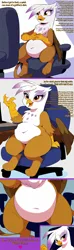 Size: 2000x6712 | Tagged: safe, ai content, artist:rupert, derpibooru import, machine learning assisted, machine learning generated, stable diffusion, gilda, gryphon, series:ask white belly gilda, ask, belly, belly button, big belly, chair, chubby, cute, dialogue, featureless crotch, female, food, g4, generator:pony diffusion v6 xl, gildadorable, heart, high res, image, implied manehattan, jpeg, lidded eyes, onomatopoeia, pale belly, plump, prompter:rupert, sitting, solo, stomach noise, tumblr, white belly