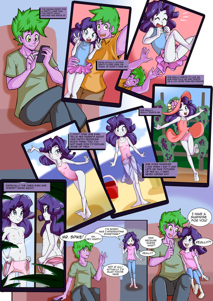 Size: 3720x5244 | Tagged: questionable, artist:anibaruthecat, banned from derpibooru, ponerpics import, ponybooru import, rarity, spike, comic:private photo sessions (eqg), equestria girls, female, image, lolicon, male, png, shipping, sparity, straight, underage