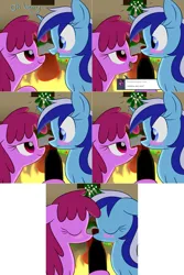 Size: 2562x3844 | Tagged: safe, artist:acersiii, derpibooru import, berry punch, berryshine, minuette, pony, female, image, kissing, lesbian, mistletoe, png, ship:berrygate, shipping, tumblr:questioncolgatepony