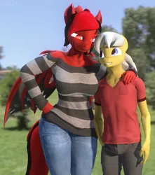 Size: 1019x1152 | Tagged: safe, artist:generalwolf42, ponerpics import, oc, oc:runic, anthro, 3d, breasts, female, height difference, image, jpeg, larger female, size difference