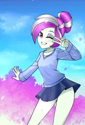 Size: 1500x2200 | Tagged: safe, artist:nekojackun, derpibooru import, oc, oc:rosemile mulberry, unofficial characters only, human, equestria girls, image, one eye closed, pace sign, png, smiling, wink