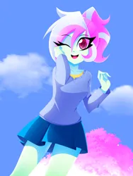 Size: 1500x2000 | Tagged: safe, artist:xan-gelx, derpibooru import, oc, oc:rosemile mulberry, unofficial characters only, human, equestria girls, clothes, image, jpeg, one eye closed, skirt, smiling, wink