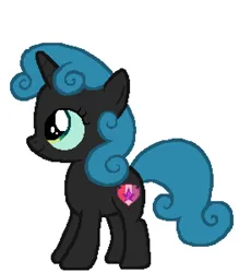 Size: 526x600 | Tagged: safe, anonymous artist, derpibooru import, queen chrysalis, sweetie belle, pony, unicorn, female, filly, foal, image, palette swap, png, queen belle, recolor, smiling, solo, solo female