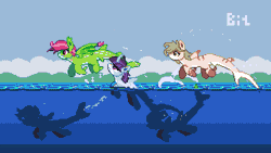Size: 960x540 | Tagged: artist needed, oc name needed, source needed, safe, artist:bitassembly, derpibooru import, oc, oc:killi thaum, unofficial characters only, original species, shark, shark pony, animated, bubble, cloud, dorsal fin, fin, fin wings, fins, fish tail, flowing tail, gif, image, ocean, pixel art, sky, swimming, tail, underwater, water, wings