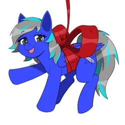 Size: 2000x2000 | Tagged: safe, artist:erein, derpibooru import, oc, oc:star shine, unofficial characters only, pegasus, pony, bedroom eyes, bow, christmas, colored, commission, cute, ears up, female, flat colors, gray eyes, happy, high res, holiday, image, jpeg, multicolored hair, pegasus oc, simple background, smiling, solo, white background, wings