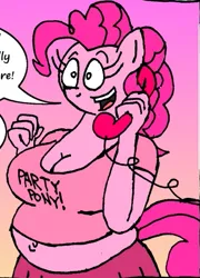 Size: 405x562 | Tagged: suggestive, artist:americananomaly, derpibooru import, pinkie pie, belly button, breasts, cleavage, clothes, cropped, female, g4, image, png, solo, solo female