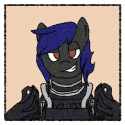 Size: 650x650 | Tagged: safe, artist:nukepony360, derpibooru import, oc, oc:paladin ash blossom, unofficial characters only, earth pony, pony, fallout equestria, armor, border, bust, female, image, lidded eyes, looking at you, mare, no helmet, png, portrait, power armor, simple background, solo