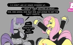 Size: 1090x676 | Tagged: suggestive, artist:blazinahegao, fluttershy, maud pie, earth pony, pegasus, pony, blacked, branded hem, butt, dialogue, female, flutterbutt, huge butt, image, large butt, nudity, open mouth, plot, png, sitting, speech bubble, sweat, text, tongue out, wip