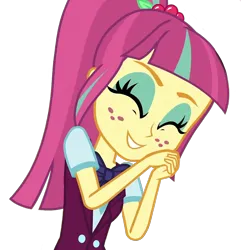 Size: 1388x1440 | Tagged: safe, derpibooru import, edit, edited screencap, screencap, sour sweet, human, equestria girls, background removed, eyes closed, g4, hand on face, image, png, simple background, smiling, solo, transparent background