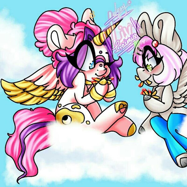 Size: 720x720 | Tagged: safe, artist:lery rada, oc, oc:lery, unnamed oc, unofficial characters only, alicorn, pegasus, pony, alicorn oc, cloud, cutie mark, eating, female, food, heart, heart hoof, horn, image, jewelry, jpeg, ketchup, looking down, mare, necklace, on a cloud, pegasus oc, sauce, sitting, sitting on cloud, sky, tail, wings
