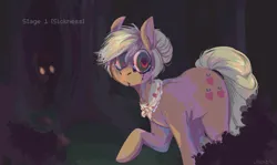 Size: 4445x2657 | Tagged: semi-grimdark, artist:urbanqhoul, derpibooru import, applejack, earth pony, pony, clothes, eyes in the dark, female, granny smith's shawl, hatless, high res, image, infected, mare, missing accessory, png, scarf, solo focus, teary eyes