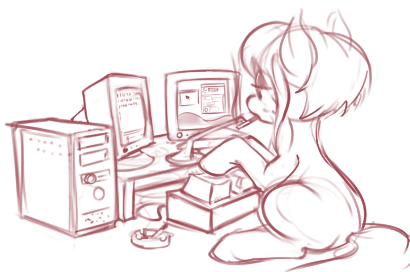 Size: 1150x762 | Tagged: artist needed, safe, earth pony, pony, 4chan, binary, cigarette, cigarette holder, cigarette smoke, computer, computer screen, cutie mark, female, hat, image, imageboard, keyboard, mare, microphone, microphone stand, png, pony keyboard, sitting, sketch, smoking, solo, typing