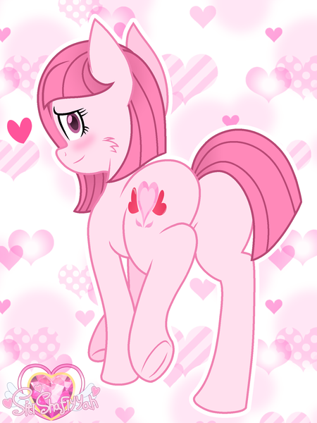 Size: 1536x2048 | Tagged: safe, artist:muhammad yunus, derpibooru import, oc, oc:annisa trihapsari, earth pony, pony, adorasexy, annibutt, blushing, butt, cute, earth pony oc, female, g4, heart, heart background, ibispaint x, image, looking at you, looking back, looking back at you, mare, plot, png, sexy, smiling, smiling at you, solo, watermark