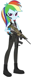 Size: 1671x4037 | Tagged: safe, artist:edy_january, artist:twilirity, derpibooru import, edit, vector edit, rainbow dash, human, equestria girls, equestria girls series, armor, assault rifle, belly button, body armor, boots, call of duty, call of duty: modern warfare 2, clothes, combat knife, equipment, female, fn scar, g4, gears, gloves, gun, handgun, image, knife, m1911, military, origin.12, pistol, png, rifle, scout, sergeant, shirt, shoes, shotgun, simple background, soldier, solo, special forces, tactical vest, tanktop, task forces 141, tomboy, transparent background, united states, vector, vest, weapon