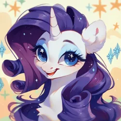 Size: 1024x1024 | Tagged: safe, ai content, derpibooru import, machine learning assisted, machine learning generated, stable diffusion, rarity, pony, unicorn, beautiful, blue eyes, blushing, chest fluff, cute, diamond, ear fluff, fluffy, g4, generator:purplesmart.ai, image, jpeg, long hair, prompter:saltyvity, purple hair, simple background, smiley face, smiling, solo, sparkles, starry eyes, wingding eyes