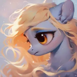 Size: 1024x1024 | Tagged: safe, ai content, derpibooru import, machine learning assisted, machine learning generated, stable diffusion, derpy hooves, pegasus, pony, beautiful, big eyes, cute, derp, ear fluff, fluffy, g4, generator:purplesmart.ai, image, jpeg, long hair, prompter:saltyvity, sad, simple background, solo, sparkles, yellow eyes, yellow mane