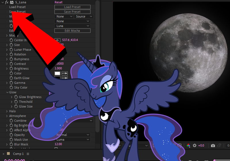 Size: 825x578 | Tagged: safe, derpibooru import, princess luna, alicorn, after effects, arrow, female, image, meme, moon, name joke, png