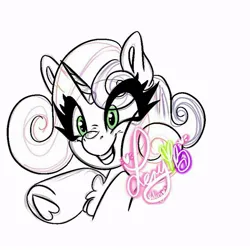 Size: 720x720 | Tagged: safe, artist:lery rada, sweetie belle, pony, unicorn, bust, chest fluff, female, filly, grin, heart, heart hoof, image, jpeg, simple background, sketch, smiling, solo, white background