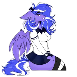 Size: 2048x2048 | Tagged: safe, artist:dejji_vuu, derpibooru import, oc, oc:grape, unofficial characters only, anthro, pegasus, clothes, image, miniskirt, png, school uniform, schrödinger's pantsu, simple background, skirt, solo, transparent background