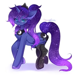 Size: 3000x3000 | Tagged: safe, artist:monstrum, derpibooru import, princess luna, alicorn, pony, clothes, cute, image, jpeg, looking at you, simple background, socks, solo, stockings, thigh highs, white background