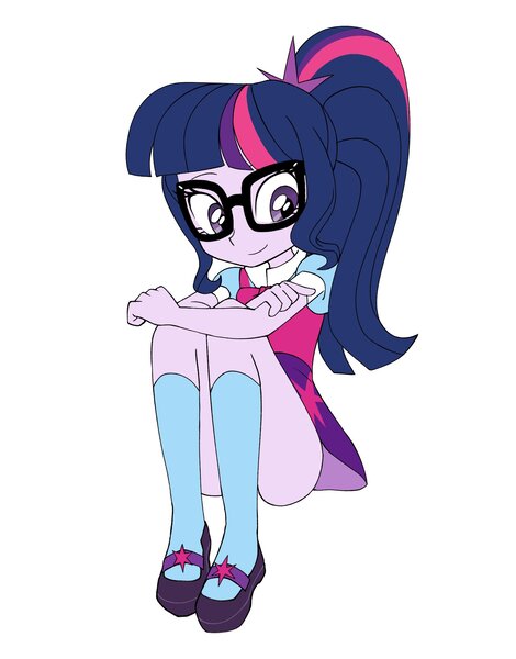 Size: 1660x2120 | Tagged: safe, artist:cheesesauce_45, derpibooru import, sci-twi, twilight sparkle, human, equestria girls, ass, butt, cute, female, image, jpeg, looking away, schrödinger's pantsu, sci-twiabetes, simple background, sitting, smiling, solo, twiabetes, twibutt, white background