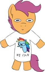 Size: 733x1159 | Tagged: safe, artist:craftycirclepony, derpibooru import, rainbow dash, scootaloo, pegasus, pony, #1, bipedal, clothes, faic, female, filly, foal, image, looking at you, png, shirt, smiling, solo, t-shirt