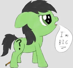 Size: 1010x941 | Tagged: safe, artist:craftycirclepony, derpibooru import, oc, oc:anonfilly, unofficial characters only, earth pony, pony, angry, dialogue, fake cutie mark, female, filly, floppy ears, foal, image, open mouth, paint, paintbrush, png, solo