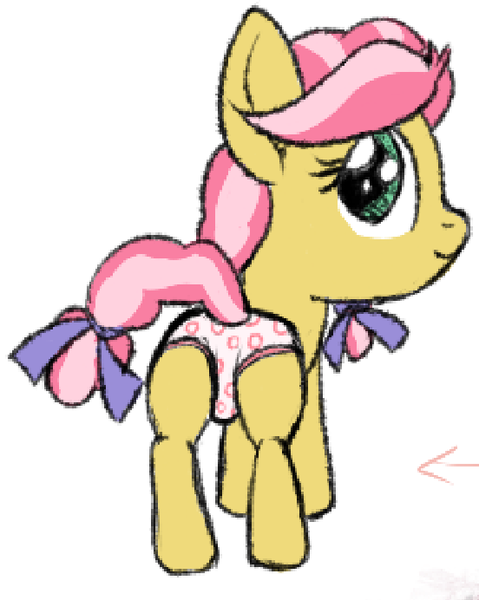 Size: 552x692 | Tagged: suggestive, artist:craftycirclepony, derpibooru import, kettle corn, earth pony, pony, circle, clothes, cute, female, filly, foal, image, looking at you, looking back, looking back at you, panties, png, smiling, solo, underwear