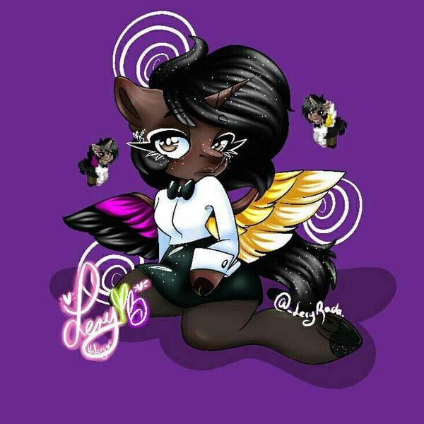Size: 720x720 | Tagged: safe, artist:lery rada, unnamed character, oc, unofficial characters only, alicorn, pony, pony town, abstract background, alicorn oc, bowtie, clothes, cuffs (clothes), eyebrows, female, flying, freckles, frog (hoof), horn, human shoulders, image, jpeg, kneeling, looking at you, mare, shirt, solo, spread wings, tail, underhoof, wings