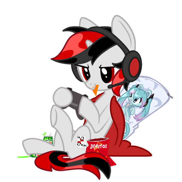 Size: 2619x2619 | Tagged: safe, artist:blurry-kun, edit, oc, oc:blackjack, unofficial characters only, pony, unicorn, fallout equestria, fallout equestria: project horizons, body pillow, chips, commission, controller, cute, doritos, eating, fanfic art, female, food, gaming, gaming headset, headset, high res, horn, image, mare, mountain dew, outline, png, simple background, small horn, soda can, solo, transparent background, unicorn oc, ych result