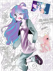 Size: 962x1280 | Tagged: safe, artist:torugann, derpibooru import, cozy glow, princess cadance, princess flurry heart, alicorn, earth pony, human, pony, among us, bags under eyes, clothes, cute, cyrillic, female, g4, gaiters, humanized, image, implied princess cadance, jpeg, pony ears, shirt, shoes, sneakers, solo, sweater, text, toy, wings