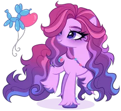 Size: 1211x1111 | Tagged: safe, artist:gihhbloonde, derpibooru import, oc, unnamed oc, unofficial characters only, earth pony, pony, closed mouth, colored hooves, female, g4, gradient mane, gradient tail, image, implied g5, jewelry, lightly watermarked, long mane, long tail, magical lesbian spawn, mare, necklace, offspring, parent:izzy moonbow, parent:pinkie pie, parents:izzypie, png, purple eyes, raised hoof, smiling, standing on two hooves, tail, turned head, unshorn fetlocks, watermark