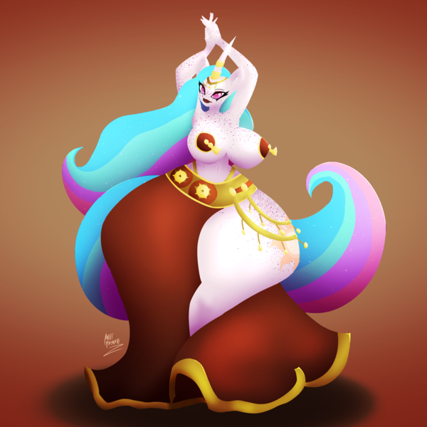Size: 3000x3000 | Tagged: questionable, artist:artsy madraw, derpibooru import, princess celestia, alicorn, anthro, big breasts, boob freckles, bottom heavy, breasts, busty princess celestia, butt freckles, chest freckles, clothes, curvy, dancing, ethereal hair, ethereal mane, ethereal tail, female, freckles, g4, hip freckles, horn, horn ring, hourglass figure, huge breasts, image, impossibly large thighs, impossibly wide hips, jewelry, lineless, long horn, nudity, partial nudity, pasties, png, ring, skirt, solo, solo female, tail, tassels, thighs, thunder thighs, wide hips, wingless, wingless alicorn, wingless anthro