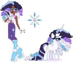 Size: 3850x3327 | Tagged: safe, artist:gihhbloonde, derpibooru import, rarity, human, pony, equestria girls, bare midriff, blue eyes, book, boots, braid, clothes, crossover fusion, dark skin, eyeshadow, female, fingerless gloves, fusion, g4, glacier (unicorn academy), glasses, gloves, high heel boots, horn, image, layla fletcher, lidded eyes, lightly watermarked, long horn, makeup, mare, pants, png, raised hoof, rearing, ringlets, shoes, standing, unicorn academy, vest, watermark