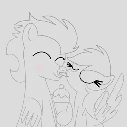 Size: 1400x1400 | Tagged: safe, artist:mrsdashskies, derpibooru import, rainbow dash, soarin', pegasus, pony, blushing, eyes closed, female, food, ice cream, image, licking, male, mare, png, shipping, sketch, smiling, soarindash, stallion, straight, tongue out