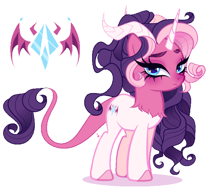 Size: 1663x1496 | Tagged: safe, artist:gihhbloonde, derpibooru import, oc, unnamed oc, unofficial characters only, hybrid, pony, unicorn, animated, blue eyes, coat markings, colored hooves, colored horn, dark sclera, error, eyeshadow, facial markings, female, g4, gif, glitch, horn, image, interspecies offspring, leonine tail, lidded eyes, lightly watermarked, makeup, mare, multiple horns, offspring, parent:lord tirek, parent:rarity, parent:tirek, parents:rarirek, ringlets, seizure warning, standing, star (coat marking), tail, watermark