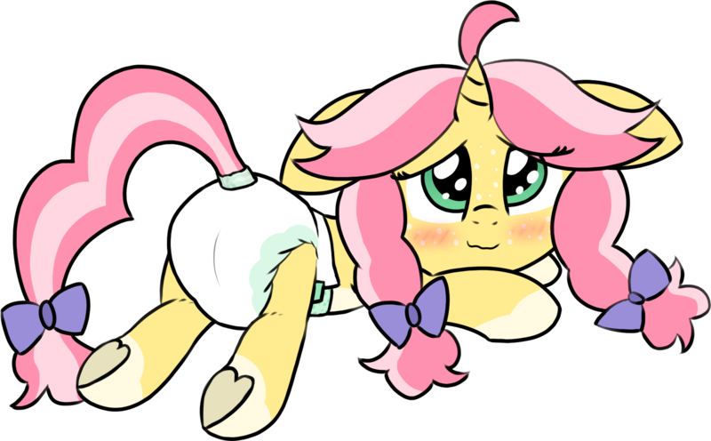 Size: 1695x1051 | Tagged: suggestive, artist:craftycirclepony, derpibooru import, oc, oc:crafty circles, unofficial characters only, pony, unicorn, blushing, bow, butt, butt freckles, coat markings, cute, diaper, diaper fetish, dock, female, fetish, filly, floppy ears, foal, freckles, hair bow, heart butt, image, looking at you, lying down, non-baby in diaper, png, prone, smiling, socks (coat marking), solo, tail, underhoof, wavy mouth
