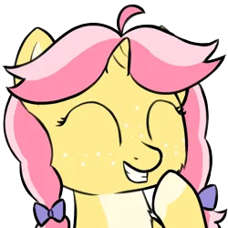 Size: 706x706 | Tagged: safe, artist:craftycirclepony, derpibooru import, oc, oc:crafty circles, unofficial characters only, pony, unicorn, bust, eyes closed, female, filly, foal, freckles, giggling, hoof over mouth, image, laughing, png, raised leg, smiling, solo