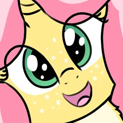 Size: 758x758 | Tagged: safe, artist:craftycirclepony, derpibooru import, oc, oc:crafty circles, unofficial characters only, pony, unicorn, close-up, cute, female, filly, foal, freckles, hi anon, image, looking at you, meme, open mouth, png, smiling, solo