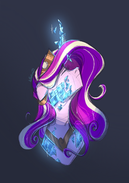 Size: 1692x2397 | Tagged: safe, artist:stellardoodles, derpibooru import, princess cadance, alicorn, pony, bust, crown, crystal, crystal horn, eyes closed, female, floppy ears, gray background, horn, image, jewelry, mare, nose in the air, png, regalia, simple background, solo