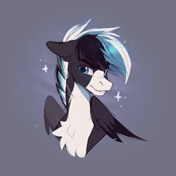 Size: 4000x4000 | Tagged: safe, artist:nettlemoth, derpibooru import, oc, oc:squall windfeather, unofficial characters only, pegasus, pony, blue eyes, bust, chest fluff, floppy ears, handsome, image, looking sideways, male, pegasus oc, png, portrait, scar, sketch, smiling, smirk, sparkles, stallion, tricolor mane, wings