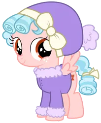 Size: 1275x1553 | Tagged: safe, derpibooru import, edit, cozy glow, pegasus, pony, clothes, cozybetes, cute, female, filly, foal, g4, image, png, simple background, smiling, solo, transparent background, winter outfit