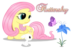 Size: 4328x3000 | Tagged: safe, artist:forsakensharikan, derpibooru import, angel bunny, fluttershy, butterfly, insect, pegasus, pony, female, flower, folded wings, image, looking at something, lying down, mare, name, png, poison joke, prone, simple background, text, transparent background, vector, wings