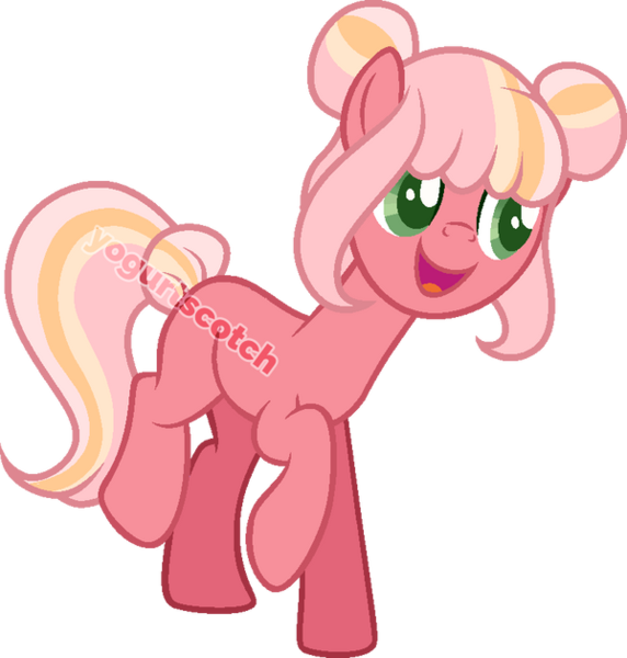 Size: 600x629 | Tagged: safe, artist:yogurtscotch, derpibooru import, oc, oc:peach fizz, unofficial characters only, earth pony, pony, base used, image, offspring, open mouth, open smile, parent:big macintosh, parent:cheerilee, parents:cheerimac, png, simple background, smiling, solo, transparent background, watermark