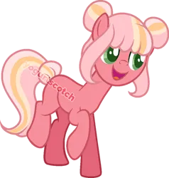 Size: 600x629 | Tagged: safe, artist:yogurtscotch, derpibooru import, oc, oc:peach fizz, unofficial characters only, earth pony, pony, base used, image, offspring, open mouth, open smile, parent:big macintosh, parent:cheerilee, parents:cheerimac, png, simple background, smiling, solo, transparent background, watermark