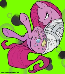 Size: 896x1024 | Tagged: safe, artist:expectationemesis, derpibooru import, pinkie pie, earth pony, pony, abstract background, angry, bondage, curled up, female, frown, g4, image, insanity, kubrick stare, looking at you, lying down, mare, neon background, on back, pinkamena diane pie, png, solo, straitjacket, underhoof