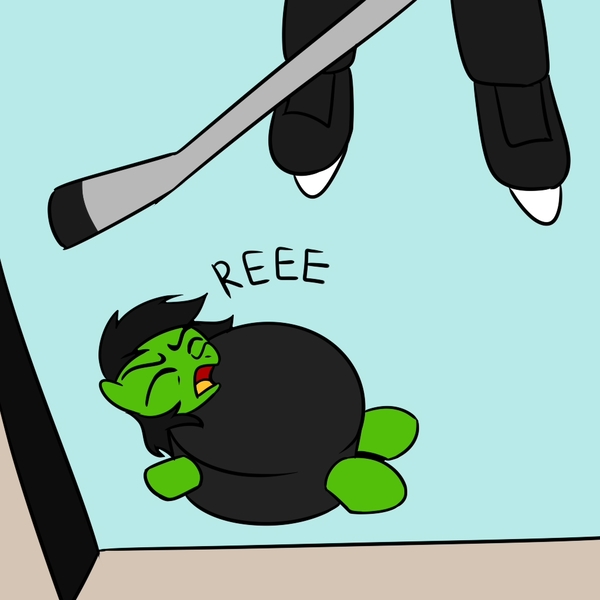 Size: 1024x1024 | Tagged: safe, artist:anonymous, oc, oc:anonfilly, pony, /mlp/, 4chan, drawthread, female, filly, hockey, hockey puck, image, jpeg, meme, offscreen character, ponified meme, reeee, sports