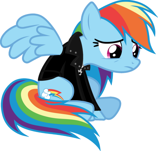 Size: 1600x1531 | Tagged: safe, artist:iamaveryrealperson, derpibooru import, edit, vector edit, rainbow dash, pegasus, pony, 2021, clothes, female, frown, g4, image, jacket, leather, leather jacket, looking down, mare, ms paint, png, sad, simple background, sitting, solo, transparent background, vector, wings, wings down