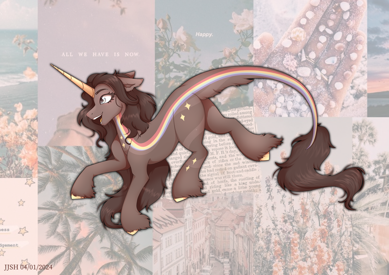 Size: 4093x2894 | Tagged: safe, artist:jjsh, derpibooru import, oc, unofficial characters only, pony, unicorn, blue eyes, collage, ear fluff, female, flower, fluffy, grass, happy, high res, hooves, horn, image, mare, newspaper, open mouth, png, rainbow, solo, sparkles, teeth